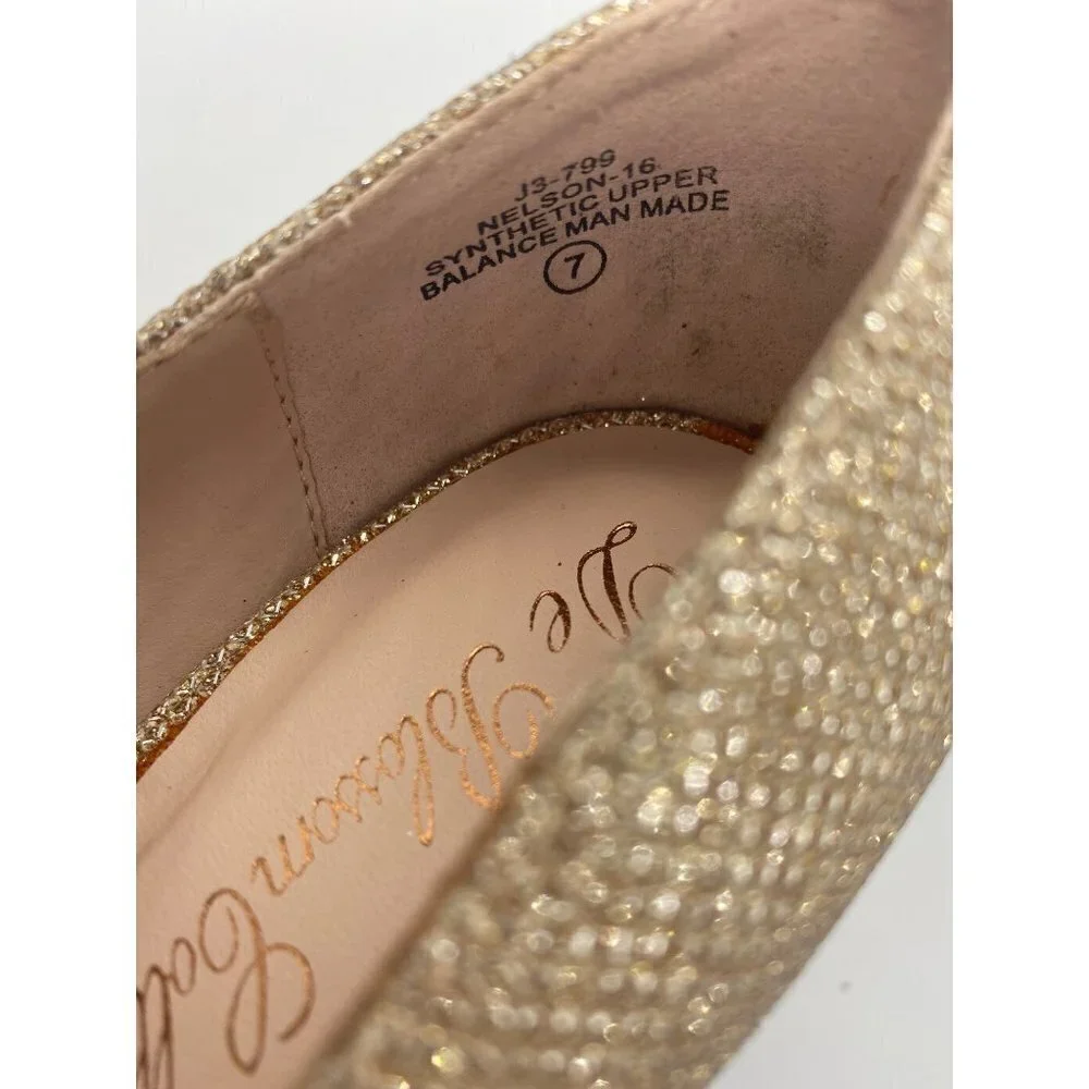 De Blossom Collection Gold Crystal Platform Heel Pumps, size 7